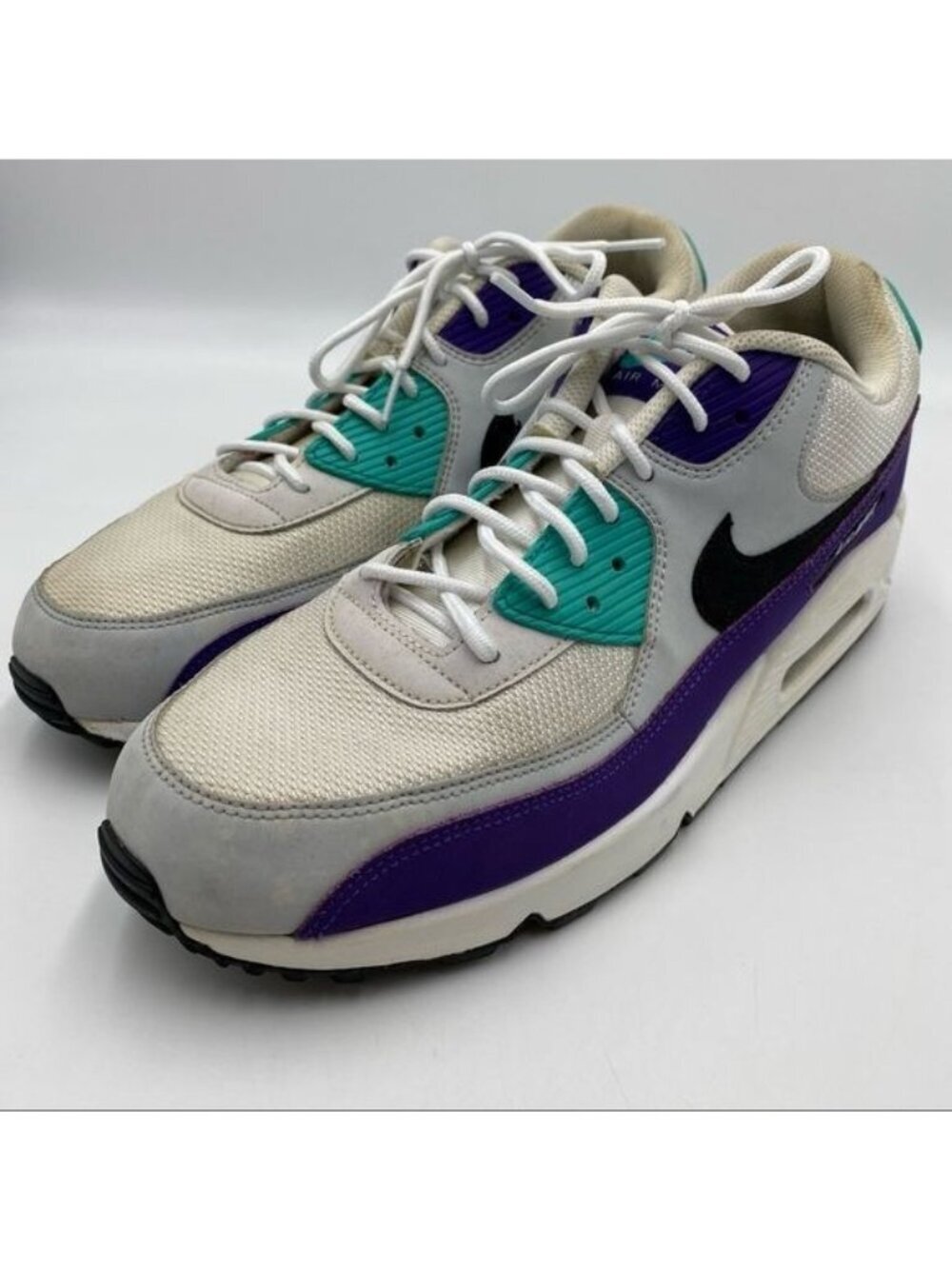 NIKE AIR MAX 90 ESSENTIAL AJ1285-103 SHOES SIZE 12 MENS WHITE BLACK JADE PURPLE